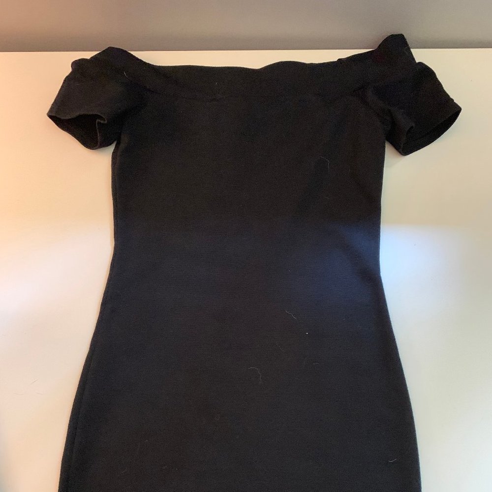 Black off the shoulder body con dress